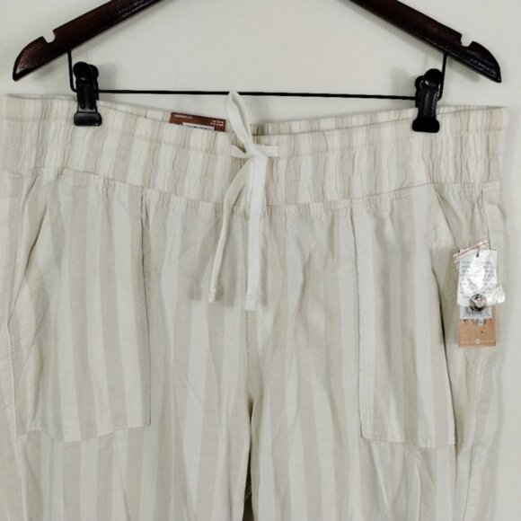 Denver Hayes Hi-Rise Wide Leg Crop Pants 14 Beige Stripes Linen Blend - Picture 4 of 11